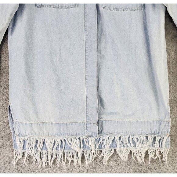 Forever 21 Dress Womens Medium Blue Light Denim Button Up Trumpet Sleeve Mini - Picture 7 of 13